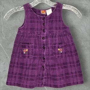 90s McKids Baby Dress 18 - 24‎ mo Purple Floral Embroidered Corduroy Cottagecore